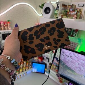 Coach Brown and Black Animal Print Slim Purse